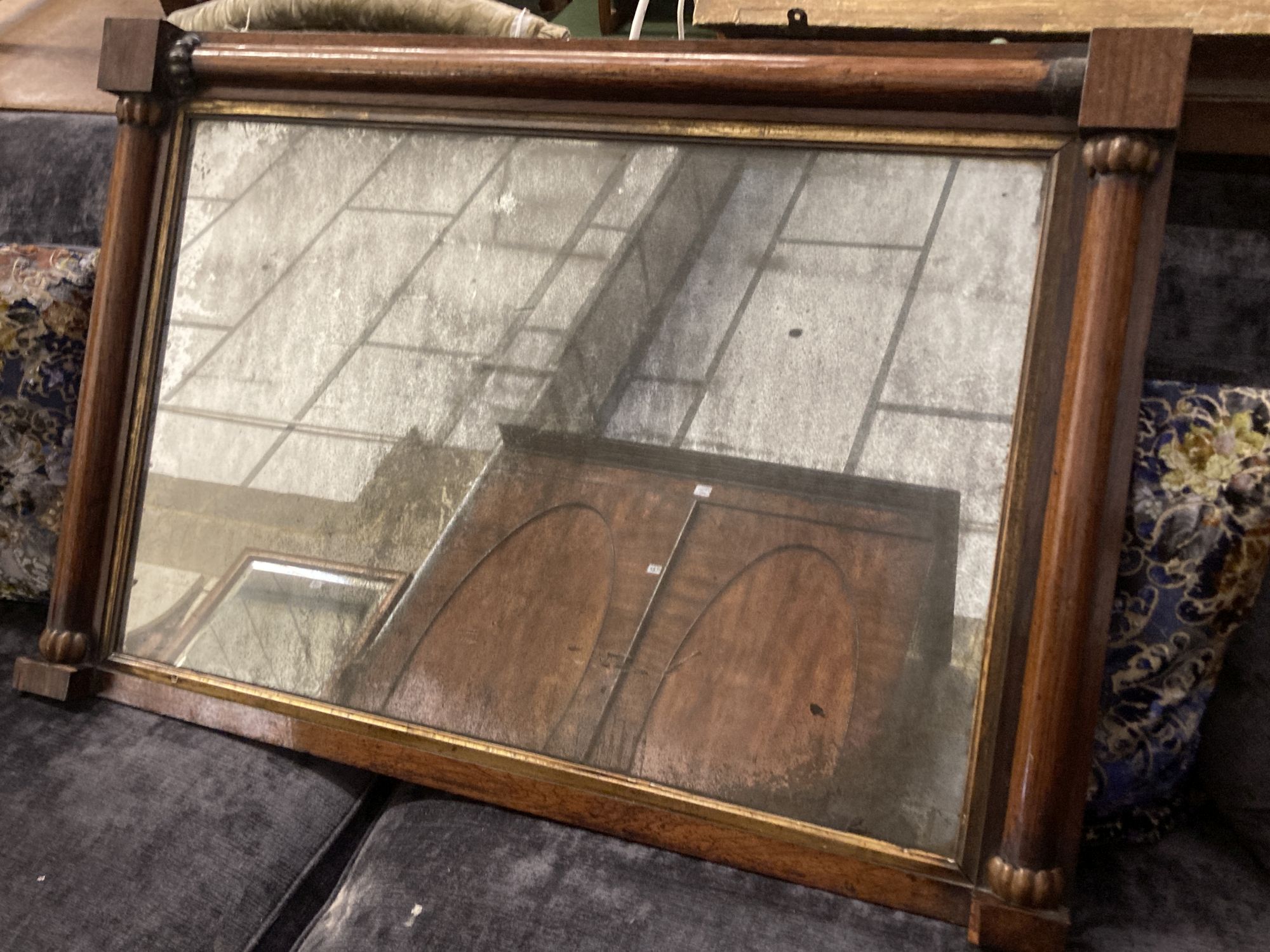 A Victorian rosewood overmantel mirror, width 110cm, height 74cm